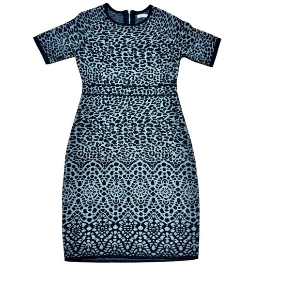 Calvin Klein Sweater Dress Animal Print Gray Women's Medium Short Sleeve - Picture 1 of 4